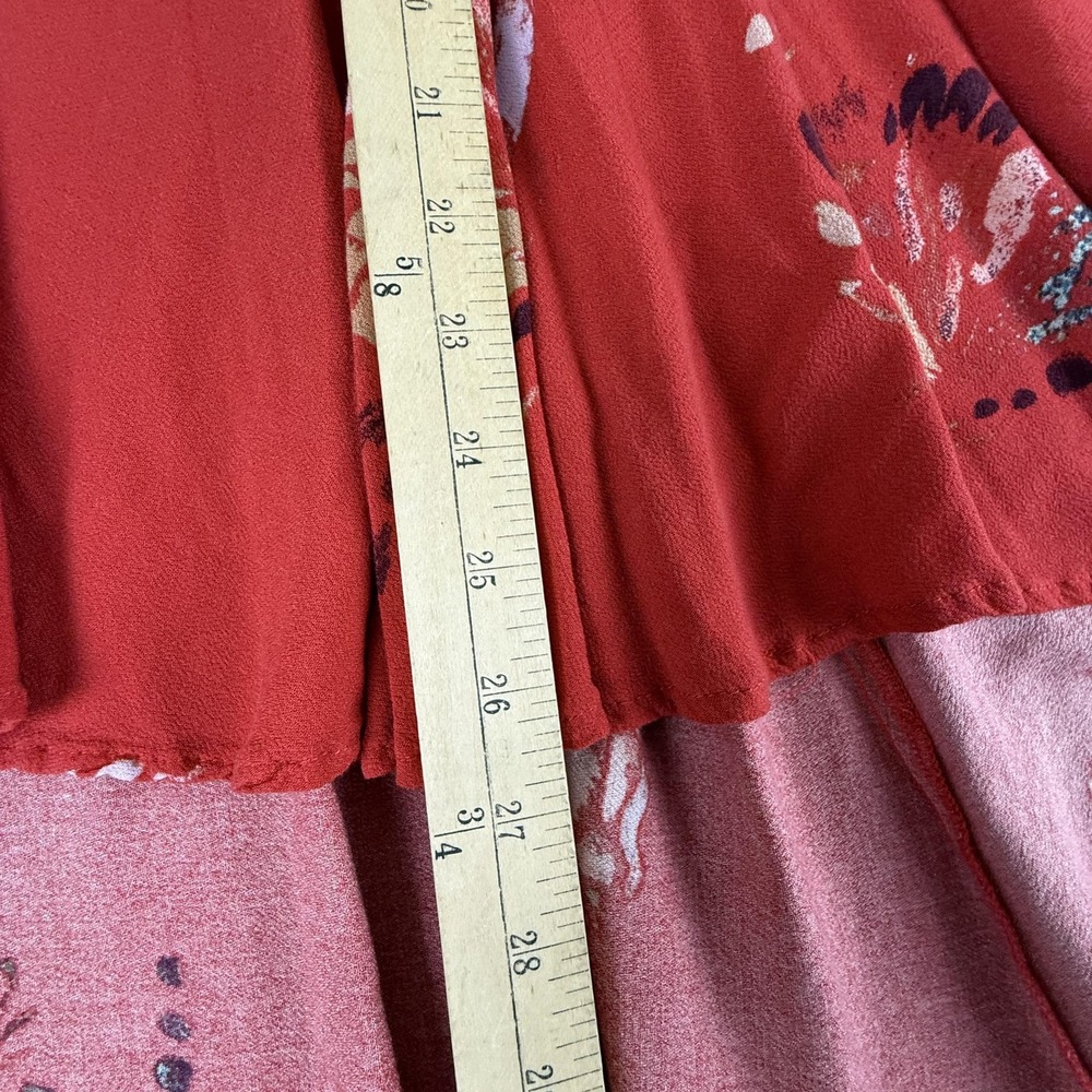 Free People Tunic Shirt Womens Small Red Floral Butterfly Boho Long Sleeve Rayon - Picture 7 of 16